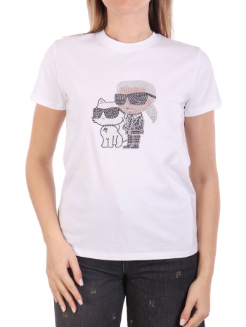 karl lagerfeld t-shirt ikon rs duo στρας logo λευκο