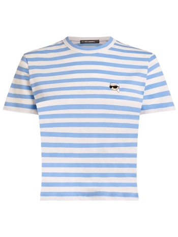 karl lagerfeld t-shirt ikon stripe boxy ριγε σιελ-λευκο σε προσφορά