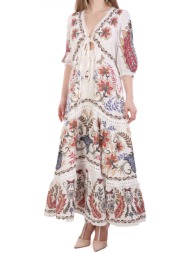 farm rio φορεμα maxi boho glam ανοιγμα μπροστα εμπριμε εκρου