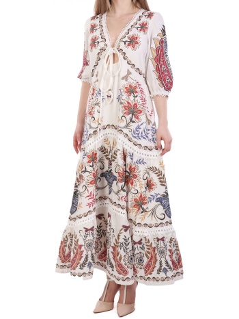 farm rio φορεμα maxi boho glam ανοιγμα μπροστα εμπριμε εκρου σε προσφορά