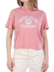 guess jeans t-shirt logo ροζ