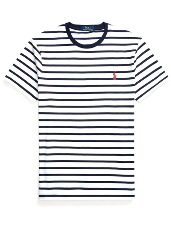 ralph lauren t-shirt ριγε custom slim fit logo λευκο-μπλε σε προσφορά