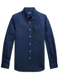ralph lauren πουκαμισο button down λινο custom fit logo μπλε