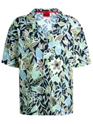 hugo πουκαμισο beach shirt relaxed floral logo μπλε-πρασινο