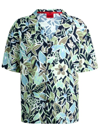 hugo πουκαμισο beach shirt relaxed floral logo μπλε-πρασινο σε προσφορά
