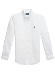ralph lauren πουκαμισο button down λινο custom fit logo λευκο
