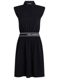 karl lagerfeld φορεμα mini jersey polo dress βατες λαστιχο μεση logo μαυρο