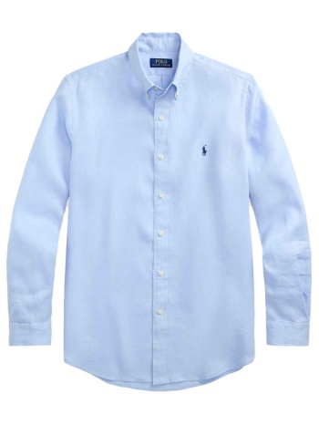 ralph lauren πουκαμισο λινο button down custom fit σιελ