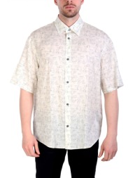 emporio armani πουκαμισο all over logo λευκο-μπλε