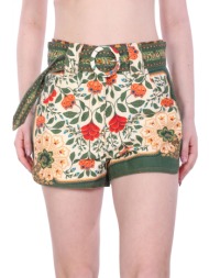 farm rio σορτσακι garden tapestry sand floral αποσπωμενη ζωνη μπεζ-πρασινο