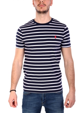 ralph lauren t-shirt ριγε custom slim fit logo μπλε-λευκο σε προσφορά