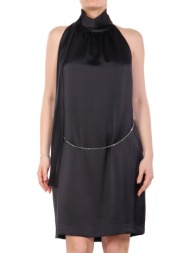 hugo φορεμα σατεν mini κινεμα-1 δεσιμο λαιμο αποσπωμενη αλυσιδα εξω πλατη μαυρο