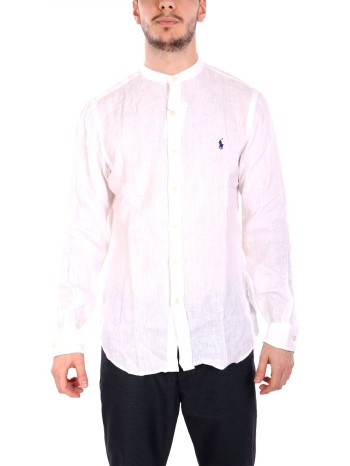 ralph lauren πουκαμισο λινο μαο slim fit logo λευκο σε προσφορά