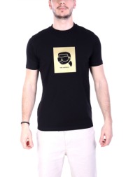 karl lagerfeld t-shirt crew neck big gold logo μαυρο