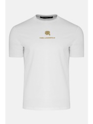 karl lagerfeld t-shirt crew neck gold logo λευκο