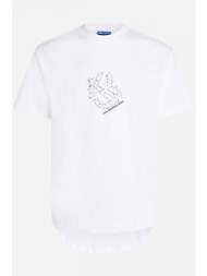 karl lagerfeld jeans t-shirt με οβαλ τελειωμα curved hem shibori regular fit λευκο