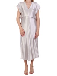 patrizia pepe φορεμα maxi abito v-neck ασημι