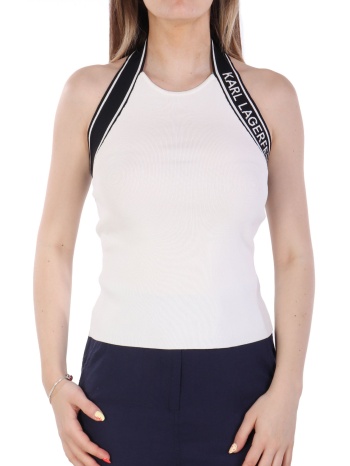 karl lagerfeld top knit logo halter top ανοιχτη πλατη λευκο σε προσφορά