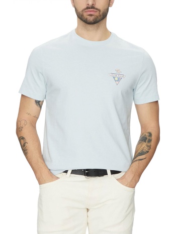 guess jeans t-shirt crew neck regular fit logo σιελ σε προσφορά