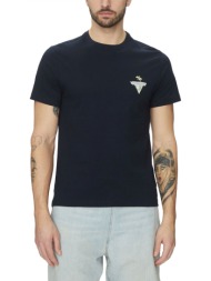 guess jeans t-shirt crew neck regular fit logo μπλε