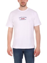 guess jeans t-shirt crewneck regular fit logo λευκο