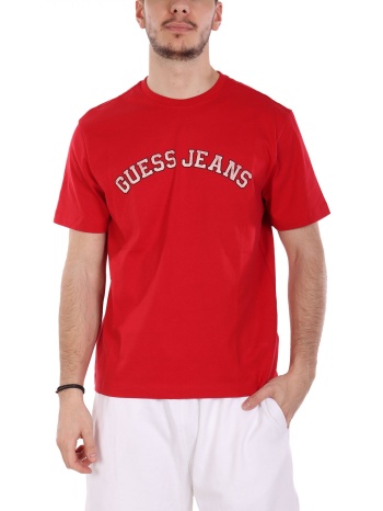 guess jeans t-shirt crewneck regular fit logo κοκκινο σε προσφορά