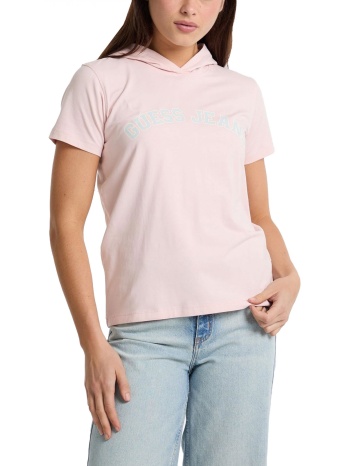 guess jeans t-shirt με κουκουλα logo ροζ σε προσφορά