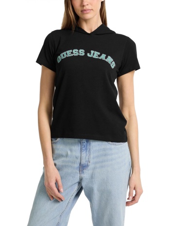 guess jeans t-shirt με κουκουλα logo μαυρο σε προσφορά