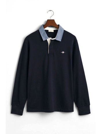 gant polo reg chambray heavy rugger logo μπλε