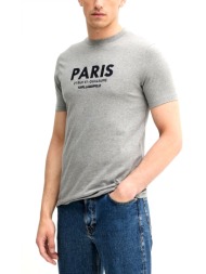 karl lagerfeld t-shirt crew neck logo paris γκρι