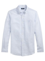 ralph lauren πουκαμισο button down ριγε λινο custom fit σιελ-λευκο