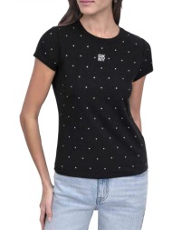 dkny t-shirt crew neck logo strass μαυρο