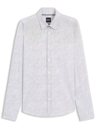 boss πουκαμισο μικροσχεδιο slim fit p-roan-kent-c1-233 λευκο-χακι