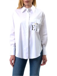 elisabetta franchi πουκαμισο ριγε logo pocket λευκο
