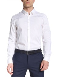hugo πουκαμισο ero3 extra slim fit stretch μεταλλικο logo λευκο