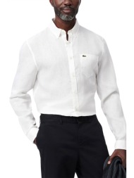 lacoste πουκαμισο button down λινο logo pocket λευκο