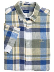 gant ανδρικό λινό πουκάμισο κοντομάνικο με καρό σχέδιο madras shirt