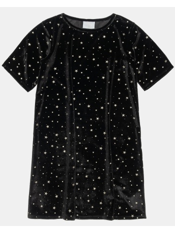 φόρεμα με βελούδινη υφή και μοτίβο χρυσά αστέρια - μαυρο σε προσφορά