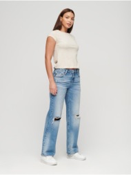 denim παντελόνι organic cotton mid rise wide leg jean superdry