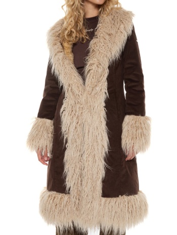 κοτλέ παλτό faux fur lined longline afghan coat superdry σε προσφορά