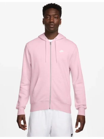 nike club ανδρική φούτερ ζακέτα με κουκούλα ροζ
