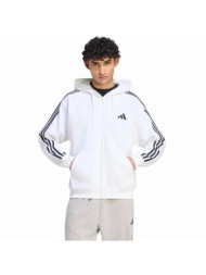 adidas essentials 3-stripes ανδρική λευκή ζακέτα φούτερ με κουκούλα