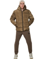 body action ανδρικό καφέ puffer μπουφάν με κουκούλα