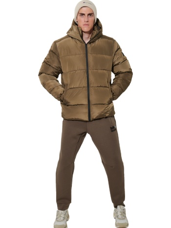 body action ανδρικό καφέ puffer μπουφάν με κουκούλα σε προσφορά