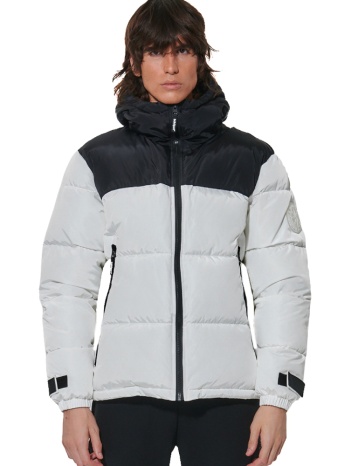 body action ανδρικό puffer μπουφάν με κουκούλα λευκό/μαύρο σε προσφορά