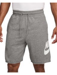 nike club ανδρική αθλητική βερμούδα frech terry γκρι μελανζέ