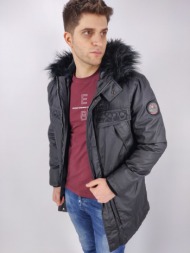 inox jackets μπουφάν μακρύ με κουκούλα - μαύρο - 17615