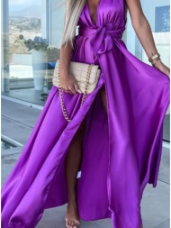 φόρεμα maxi πολυμορφικό με άνοιγμα στο πόδι σατινέ - purple violet (μωβ)