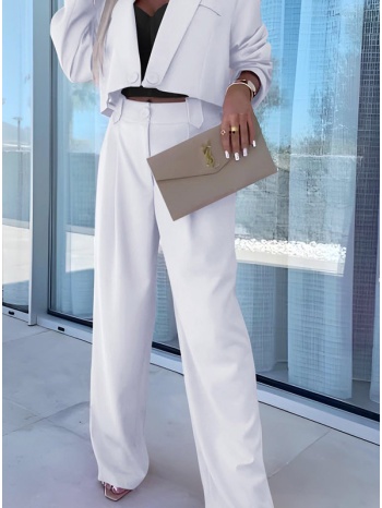 σετ σακάκι cropped oversized με φόδρα και παντελόνι -white σε προσφορά
