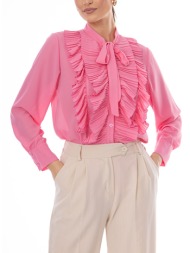 πουκάμισο διαφανές με βολάν και δέσιμο στο λαιμό - barbie pink (ροζ)